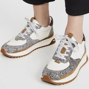 Madewell Kickoff Trainer Sneakers Spotted Animal Print Leather Calf Hair Size 8